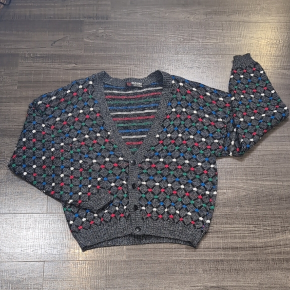 Vintage Scandia Wool Knit Cardigan Relaxed Grandpa Sweater Mens XL Grey Multi - Picture 8 of 12